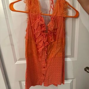 Orange Ruffled Sleeveless Top